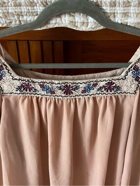Flying Tomato Blush Pink Embroidered Boho Peasant Blouse